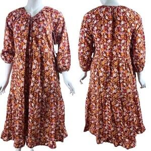 Lacausa Berkeley Size L Cotton Midi Tiered Ruffle Floral Pullover NEW Dress Boho